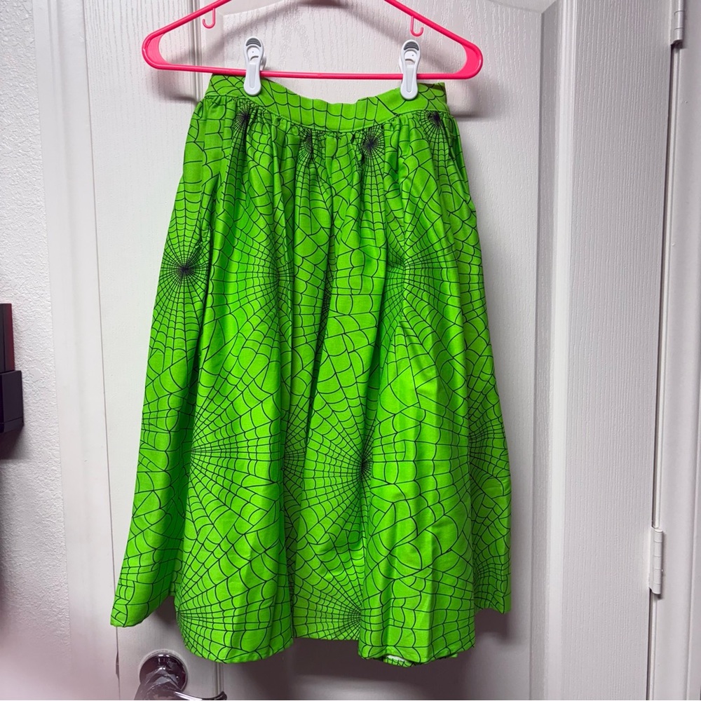 Vixen by Micheline Pitt green spiderweb swing skirt medium